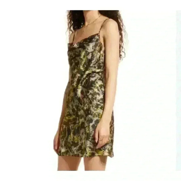 BP Cowl Neck Mini Dress in Black-Brown Floral Camo Size S - Picture 1 of 11